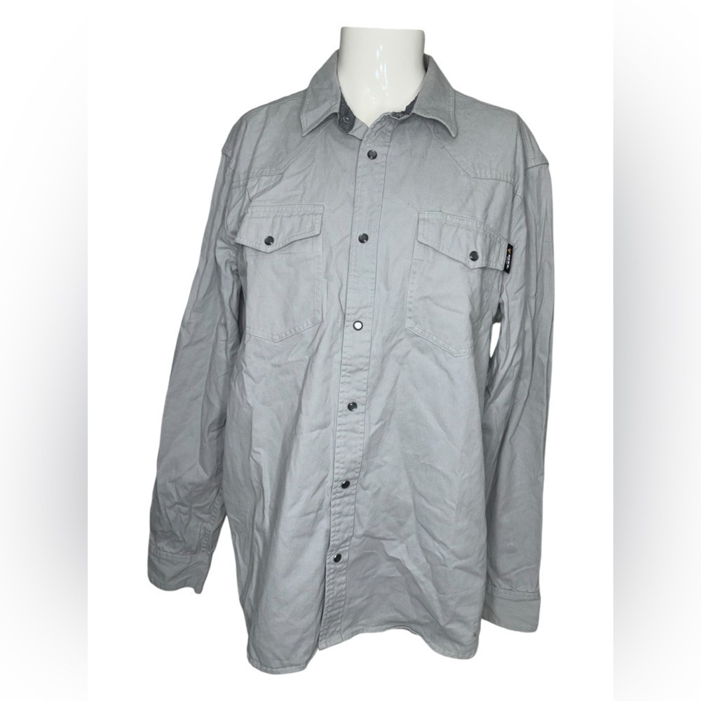Medium Hawx Work Gear Mens Gray Shirt Long Sleeve Pearl Snap Workshirt